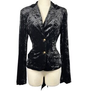 Sugar Lips Black‎ Crushed Velvet Lined Blazer Jacket S Goth Whimsigoth